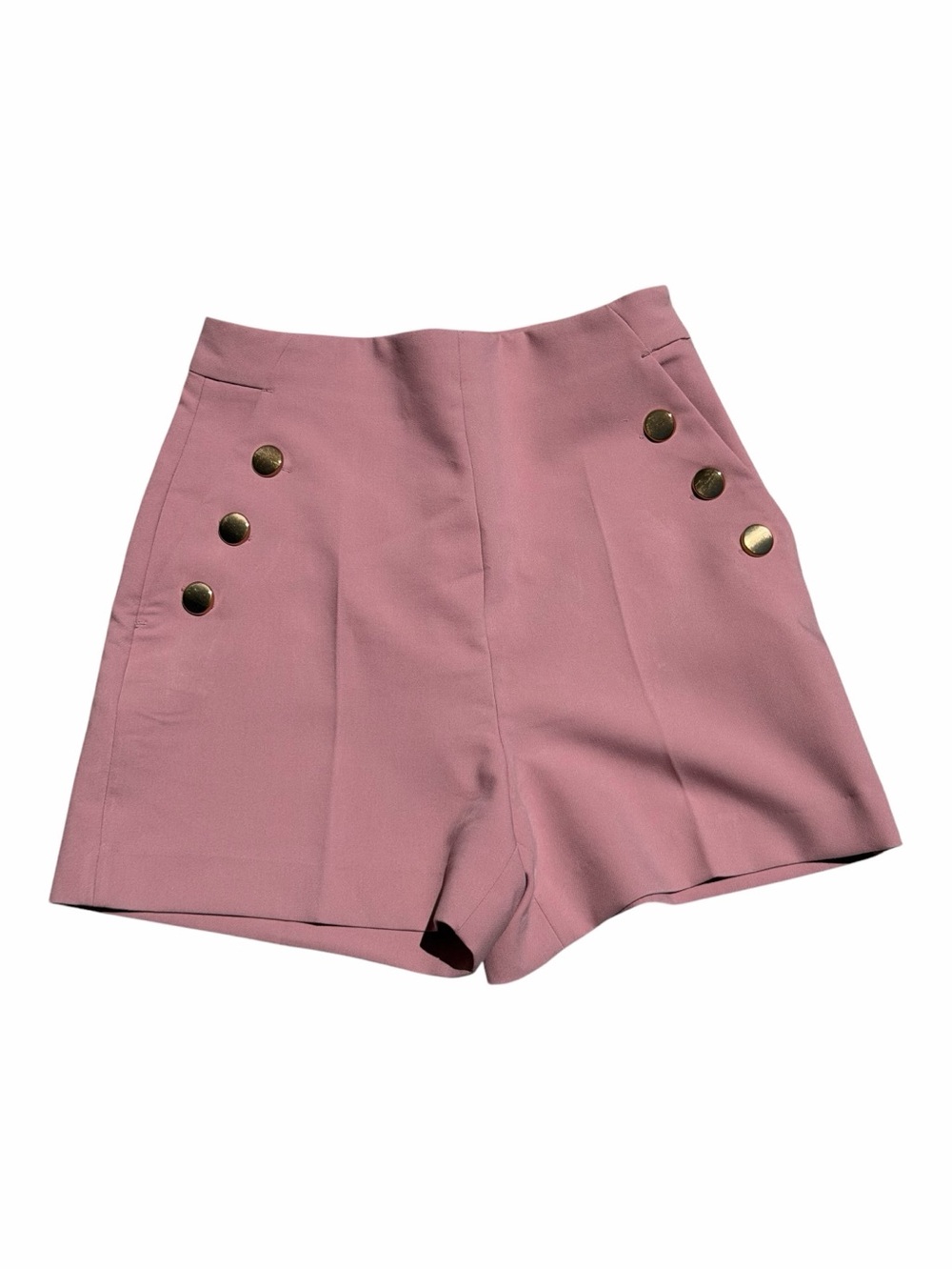Zara High-Waist Rose Pink Shorts with Gold Buttons